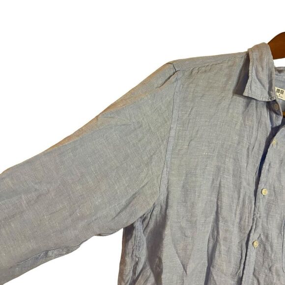 Uniqlo light blue 100% linen button‎ down shirt. Size medium - Picture 6 of 9